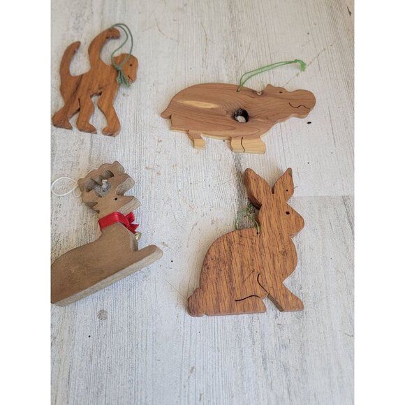 Wooden hippo reindeer monkey rabbit ornament Xmas set - Picture 9 of 10